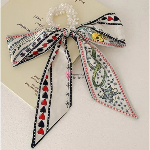 Esarfa din matase cu elastic din perle crem Cod ESF082